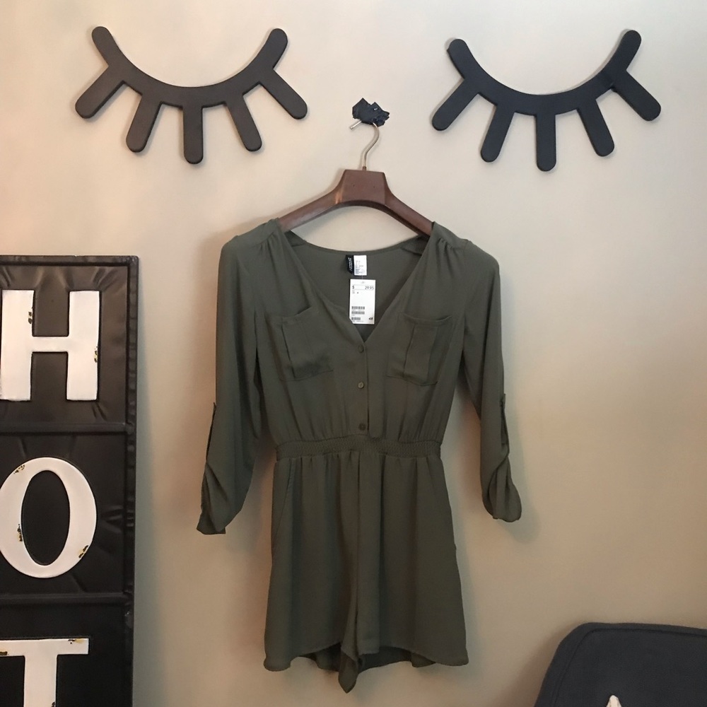 Olive green shorts jumpsuit